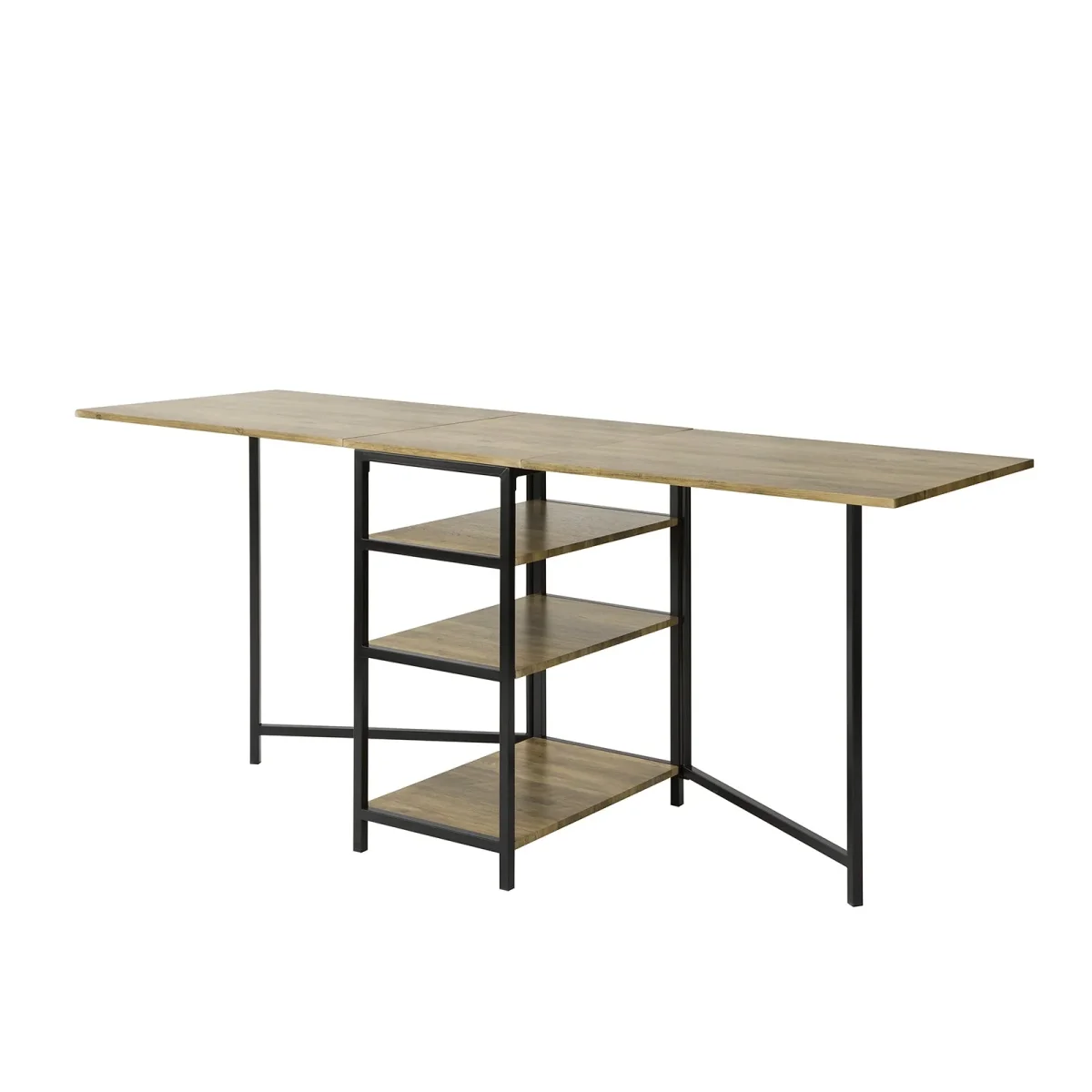 SoBuy FWT62-N Table Pliante avec 2 Abattants et 3 Étagères de Rangement, Table de Cuisine Salle à Manger Pliable, Économie d'espace, 180 x 60 x 77cm – Image 2